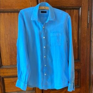 Blue Casual Button Down Linen Shirt